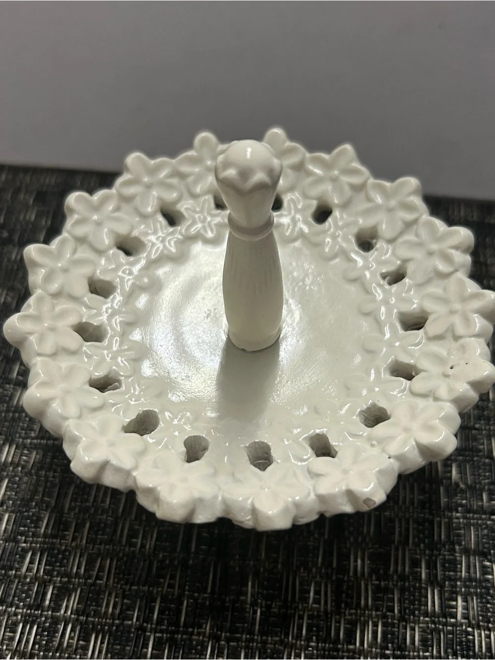 Floral Ring Holder Jewelry Tray Trinket Dish White Lace